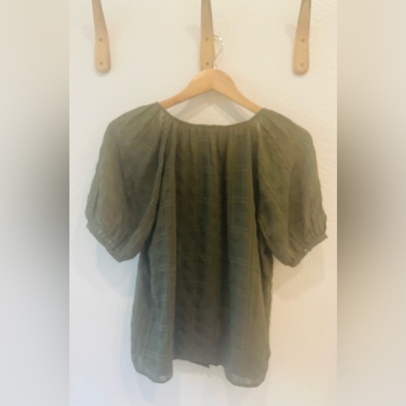 Les Serein Olive Short Sleeve Blouson Textured Blouse Size XS - Picture 5 of 5